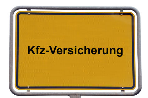 Ortsschild mit dem Text "Kfz-Versicherung"